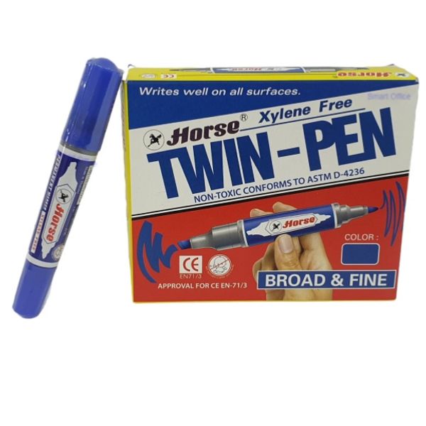 ปากกาเคมี ตราม้า สีน้ำเงิน 2หัว